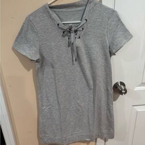 Gray Lace-Up Women's Top